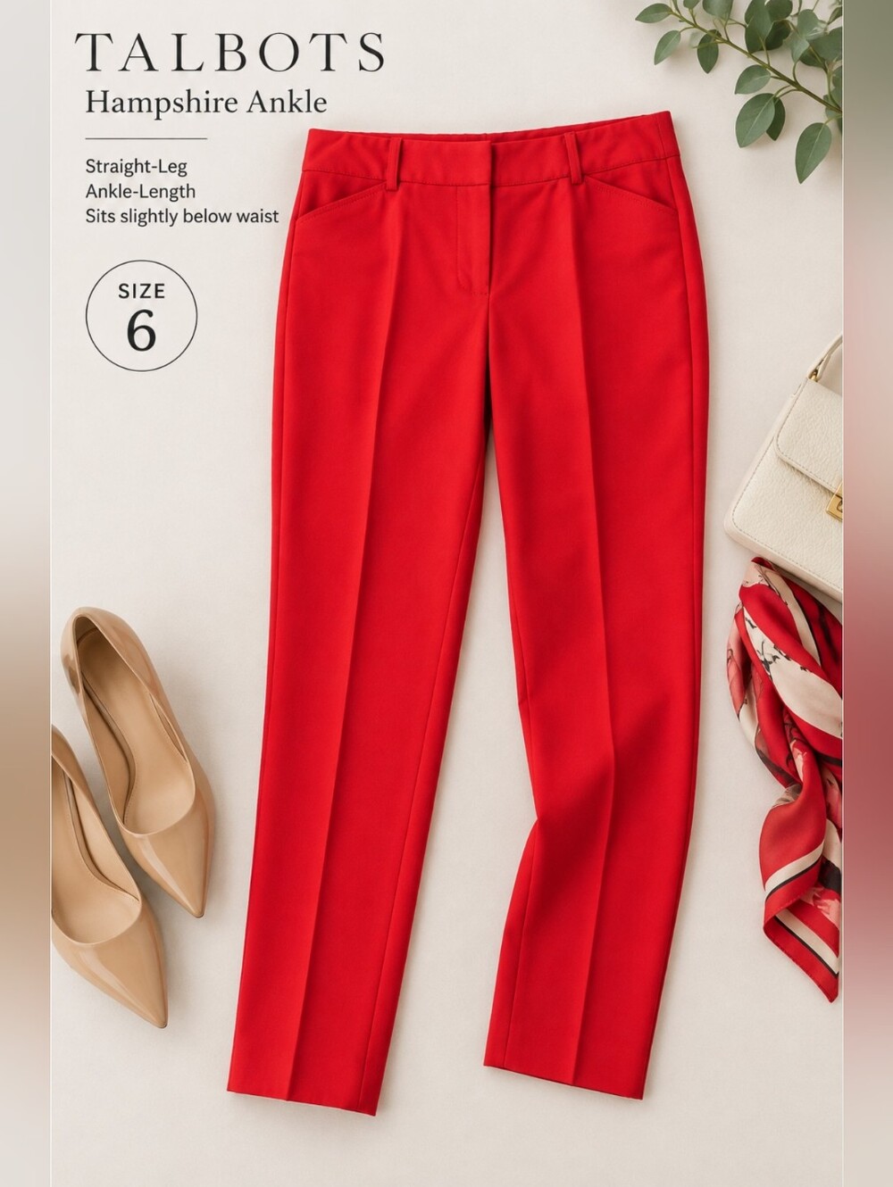 ❤️NWT Talbots Vibrant Red Hampshire Ankle Straight Leg Trousers, Size 6